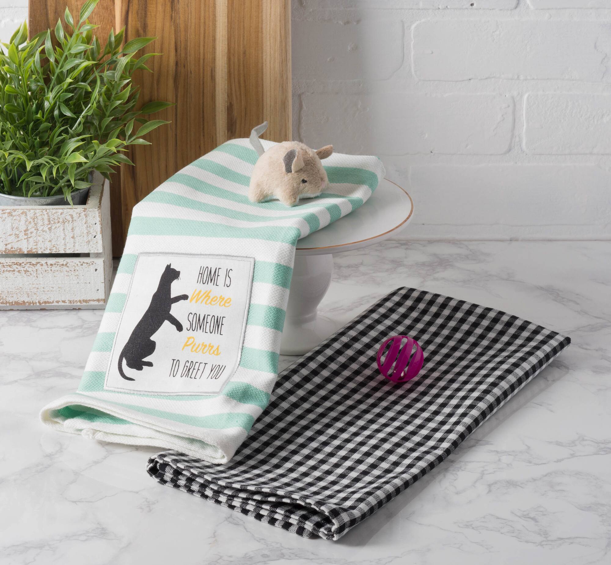 DII® Cat Greeting Embroidered Dishtowels, 2ct.